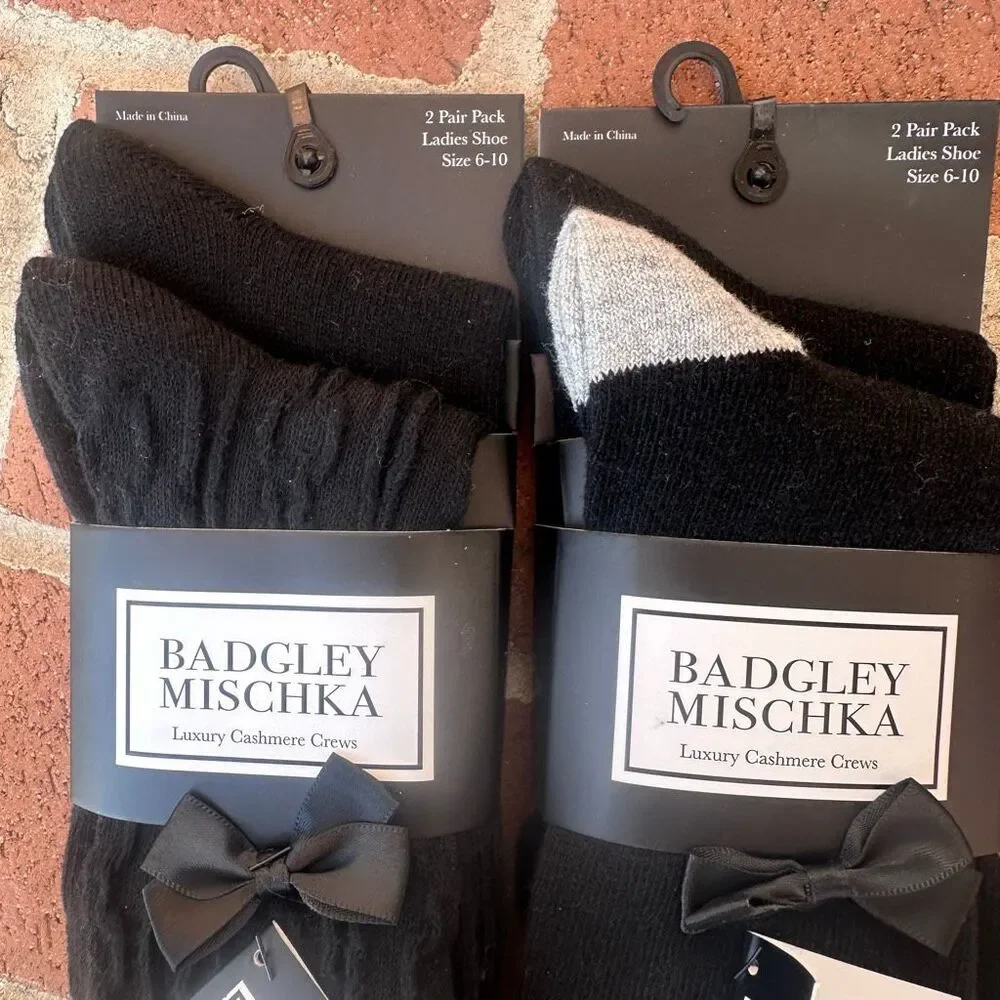 Badgley Mischka Luxury Cashmere Socks 4-Pair Set black Womens sz 6-10 NEW